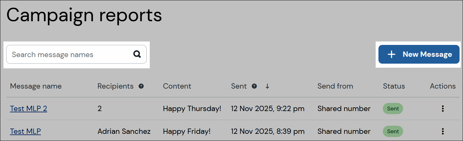 Search bar and new message button.